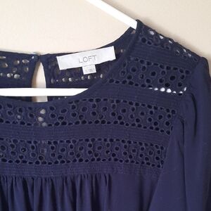 LOFT Dark Blue Blouse with Eyelet Design